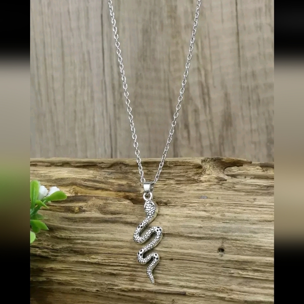 Vintage Style Silver Snake Pendant Necklace